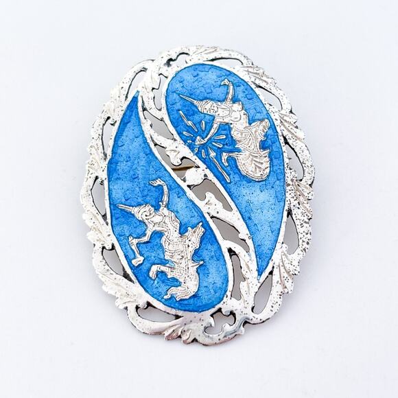 Vintage Siam Sterling Silver 925 Blue Guilloché Enamel Dancer Brooch Pendant - Picture 2 of 6